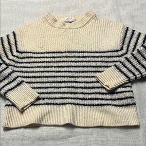 Wilfred Cream and Navy Striped Crew Wool Neck Sweater